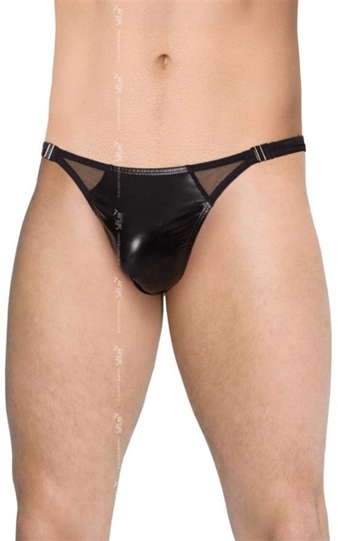 SoftLine Collection - Sexy wetlook heren string met sluiting aan de zijkant zwart M/L
