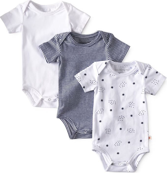 Little Label - romper korte mouw 3-pack - navy white 9M - maat: 74 - bio-katoen