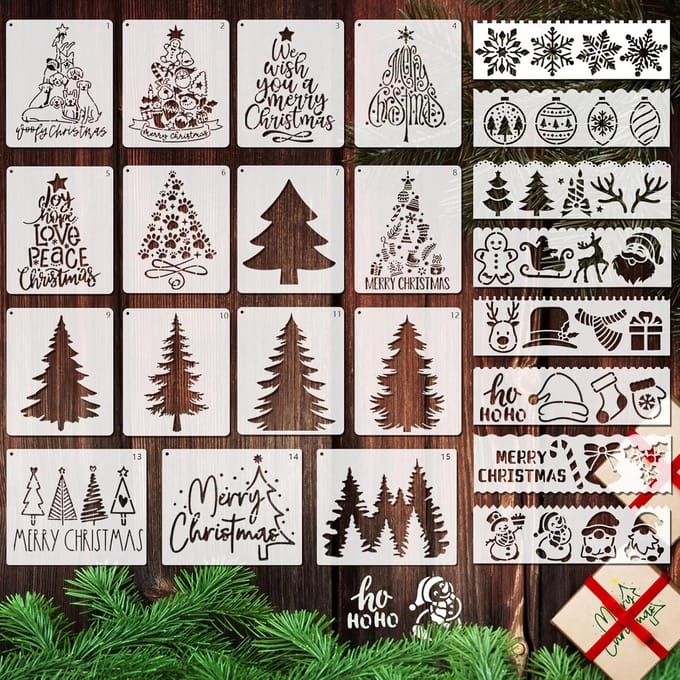 Kerst sjablonen set van 23 - herbruikbaar - kerstboom en kerstfiguren - perfect voor knutselen - m-winkel