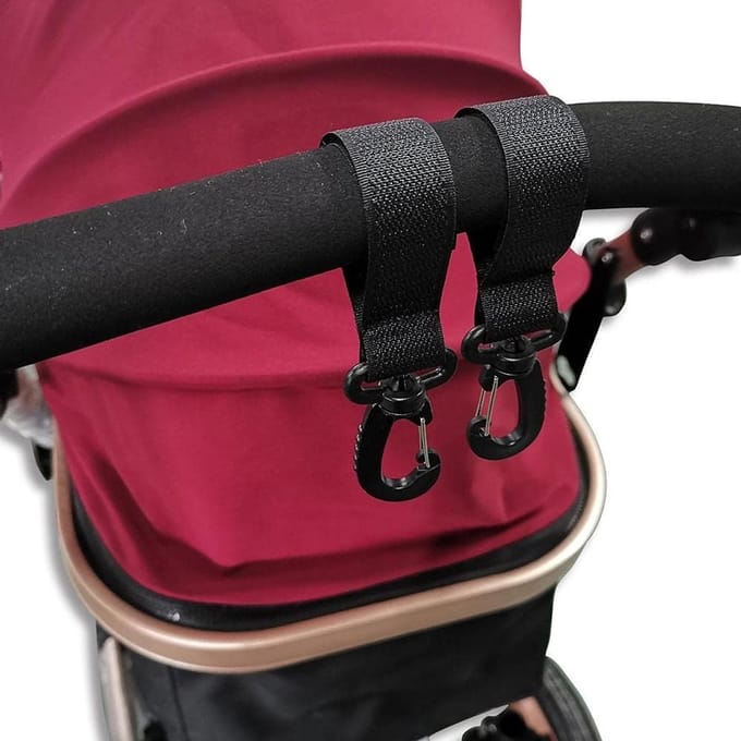 Stroller Hooks Set van 2 - Pram Haken met Klittenbandsluiting voor Winkeltassen en Luiers - Zwart