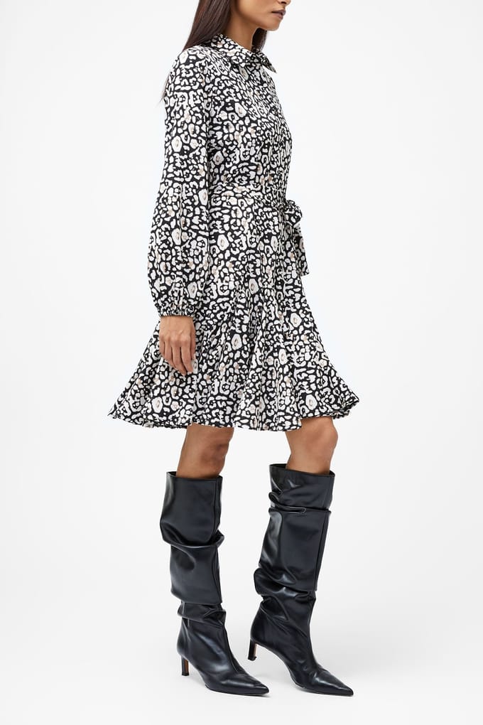 French Connection Leopard Print Swing Dress Black Multi Größe: 8 | Blusenkleider Outlet | Damen | Schwarz