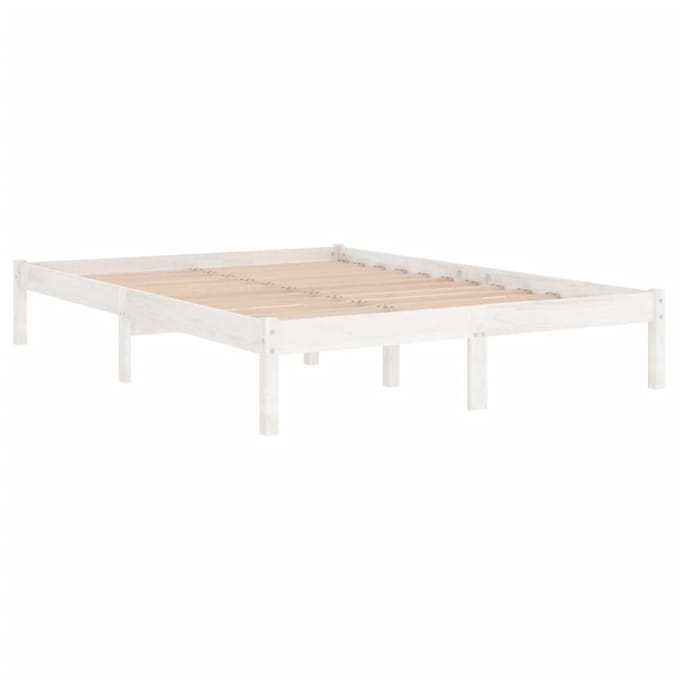 vidaXL - Bedframe - massief - hout - wit - 150x200 - cm