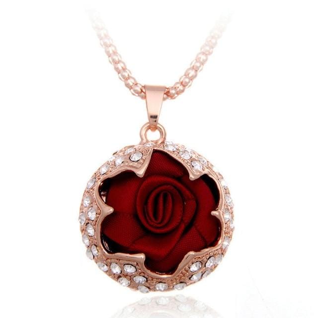 Elegante Kleur Roos Hanger Lange Ketting Voor Vrouwen Glanzende Kristal Bloemen Trui Accessoires rood