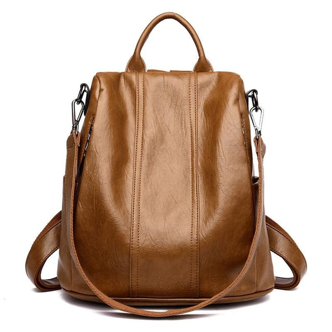 Sac à dos antivol zippé caché dans le dos Version coréenne du nouveau sac à dos pour femme simple et polyvalent en cuir souple beige