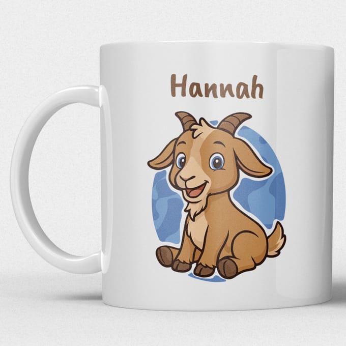 kindermok/kinderbeker | gepersonaliseerd met naam | met geit| wit | Schattige illustraties