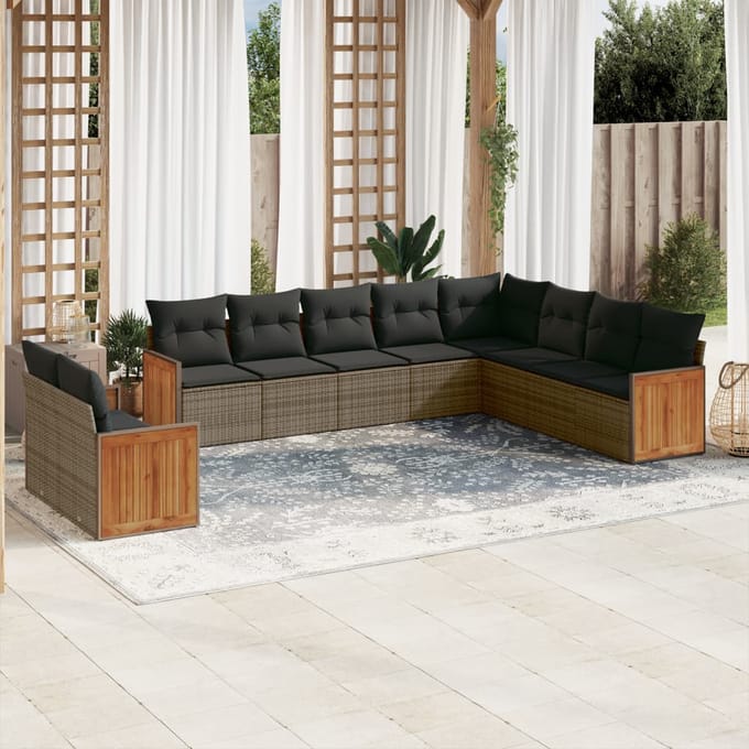 vidaXL - 10-delige - Loungeset - met - kussens - poly - rattan - grijs