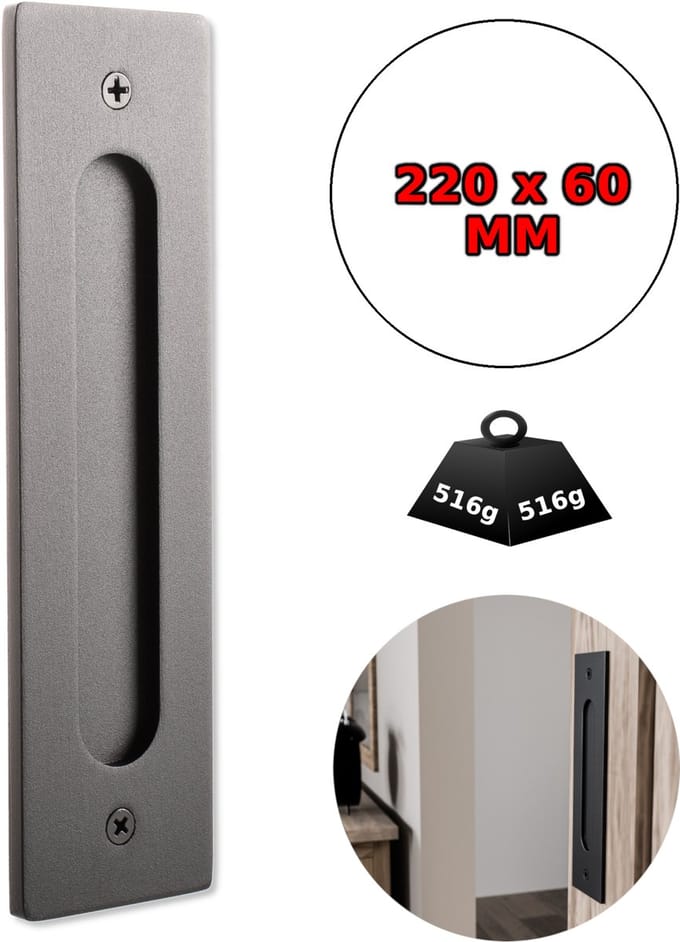 Schuifdeurgreep Massief Opbouw 220x60mm AMIG - Loftdeur Handgreep Zwart