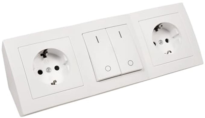 Inbouw Stopcontactblok 2x Geaarde Contactdozen + 1x Schakelaar - 250V~/16A - Wit Mat