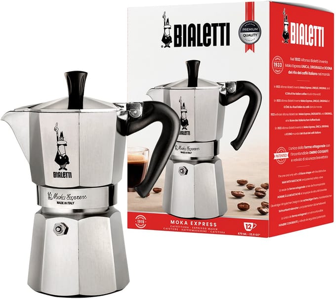 Italiaanse koffiezetter - BIALETTI - Moka Express - Alle warmtebronnen behalve inductie - 12 kopjes - 770 ml - Roestvrij staal