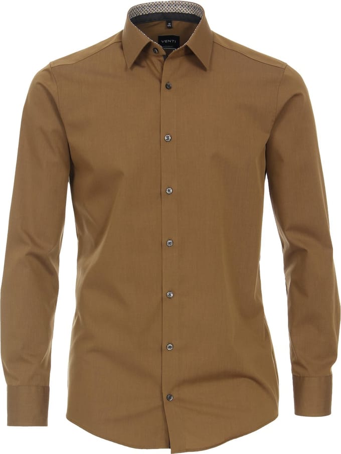 VENTI modern fit overhemd - popeline - okergeel - Strijkvriendelijk - Boordmaat: 40