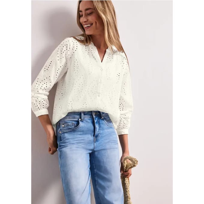 Blouse met gespleten hals en Shiffley-patroon