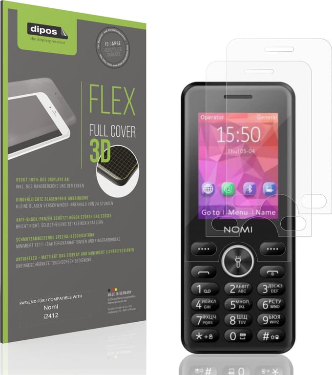 dipos FLEX – 2x Matte Screenprotector geschikt voor Nomi i2412 | Volledige Schermbescherming | Case-Friendly