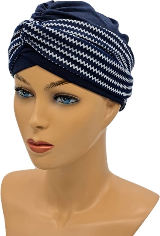 Johnson Headwear - Chemo Muts Dames - Blauw/ wit gestreept - Chemo Muts - Chemo Cap - Muts - Cap - Hoofddeksel