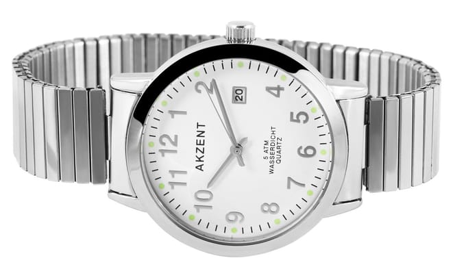AKZENT Herenhorloge roestvrij staal zilver, datumweergave