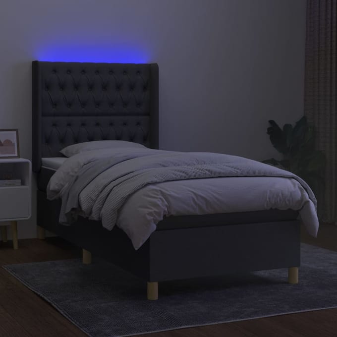 vidaXL - Boxspring - met - matras - en - LED - stof - donkergrijs - 80x200 - cm