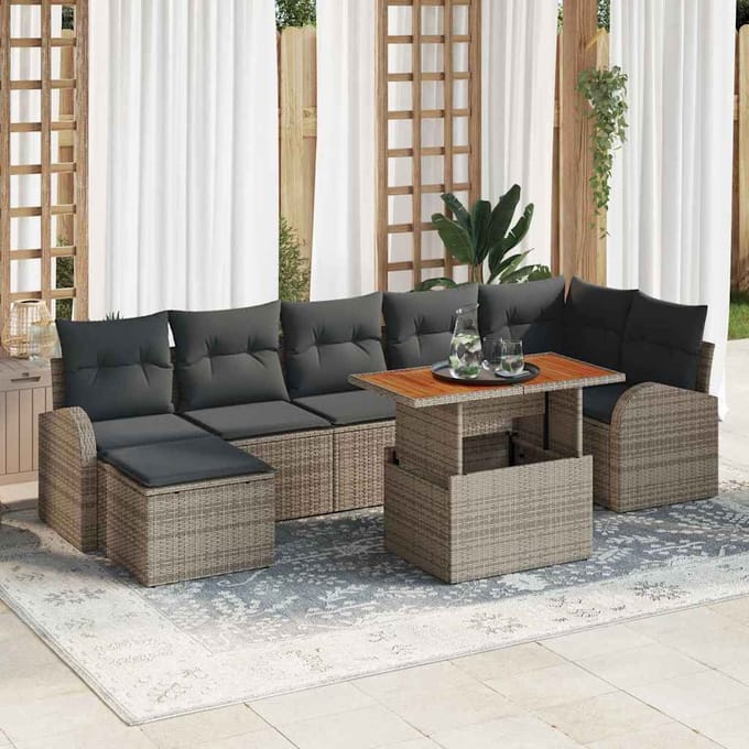 vidaXL Tuinbank Set met kussen 8 pcs Grijs