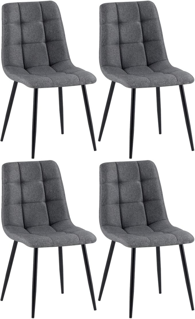 CLP Antibes Set van 4 Eetkamerstoelen - Zonder armleuning - Metaal frame - Stof/donkergrijs
