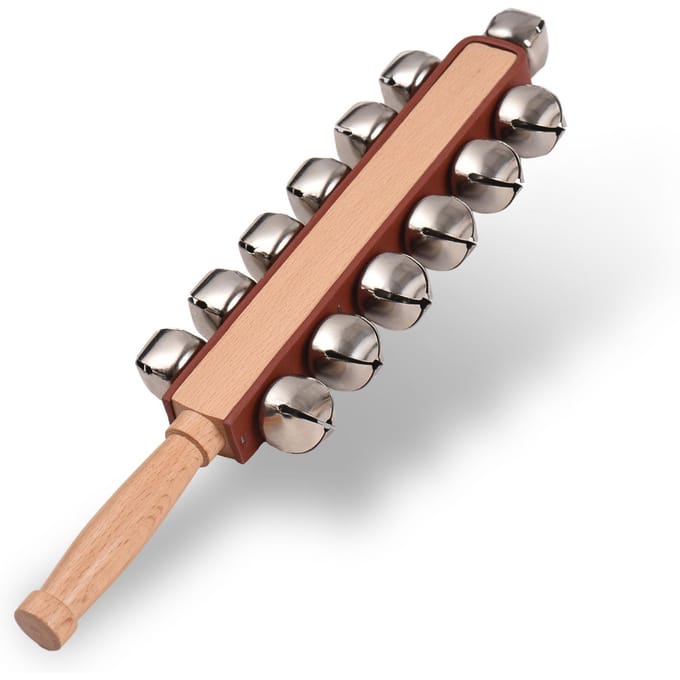 Hand Jingle Bells Handslee Bells Houten Shaker Jingle Bells Stick Muzikaal Percussie-instrument rood