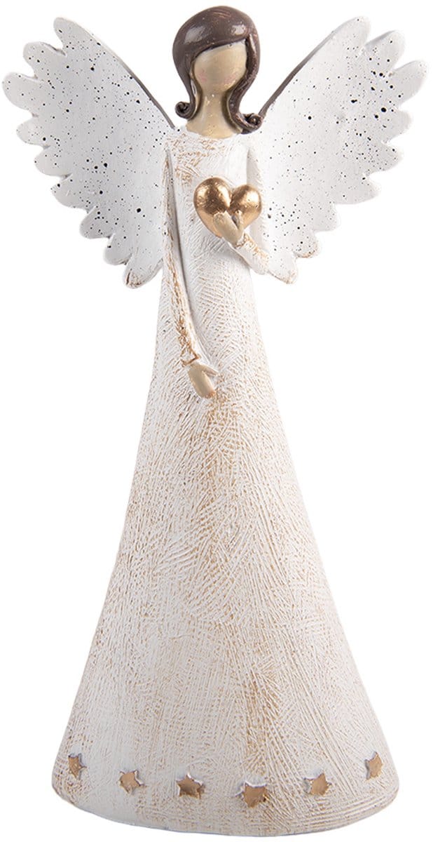 Clayre & Eef Kerstdecoratie Beeld Engel 12x6x24 cm Beige Kunststof
