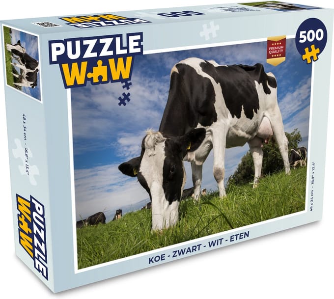 Puzzel Koe - Zwart - Wit - Eten - Legpuzzel - Puzzel 500 stukjes
