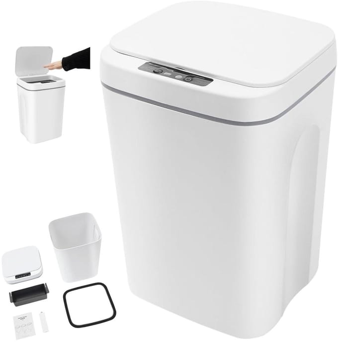 Automatische Afvalbak - Sensor Prullenbak - Hygiënisch Afval - Stille Sluiting - 16 Liter - Wit