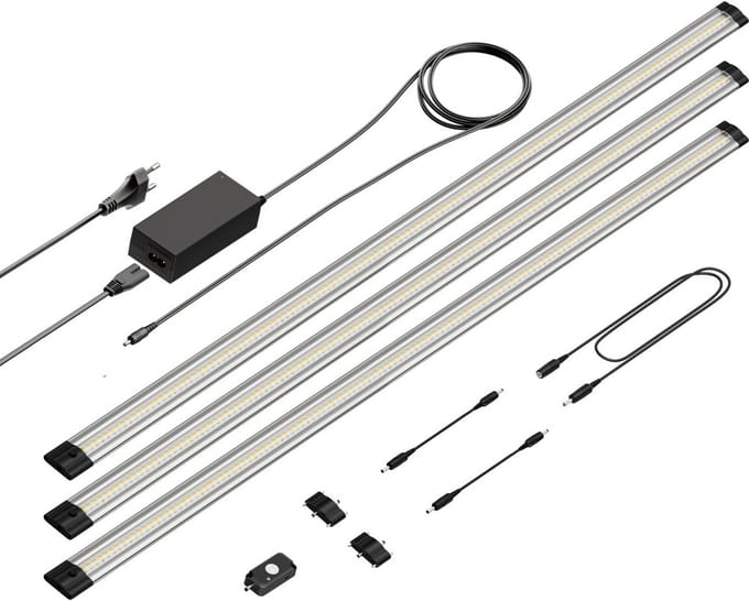 LED Onderkast Armatuur met Bewegingsmelder en Warm Wit Licht - Set van 3, 90cm, Energiezuinig
