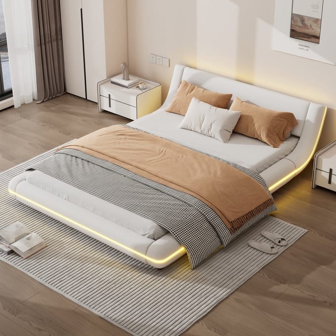 Sweiko Tweepersoonsbed - 140*200 cm - LED-verlichting - PU - Wit