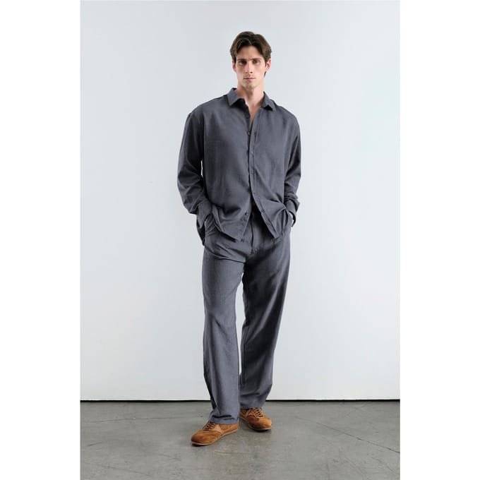 Gestructuurde Midden Taille Recht Gesneden Tailored Broek