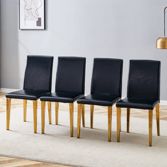 REDOM Eetkamerstoelen Set Van 4 - Ergonomische Rugleuning - Modern - Metaal En PU-Leer - Zwart Goud