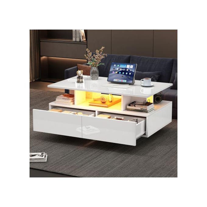 Salontafel - MUVOE - 90x55x41 cm - LED-verlichting - 2 lades - Max. belasting. 30 kg