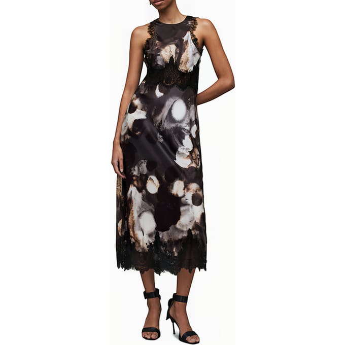 AllSaints Alula Mars Dress Dark Grey Maat: 34 | Midi Jurken Outlet | Dames | Grijs