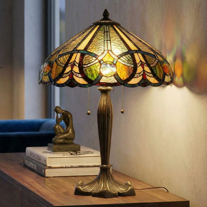 Clayre&Eef Tafellamp 5299 in Tiffany-Art, twee trekschakelaar