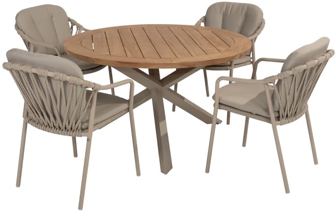 Manitoba Prado dining tuinset 130 cm rond 5 delig zand teak Taste 4SO