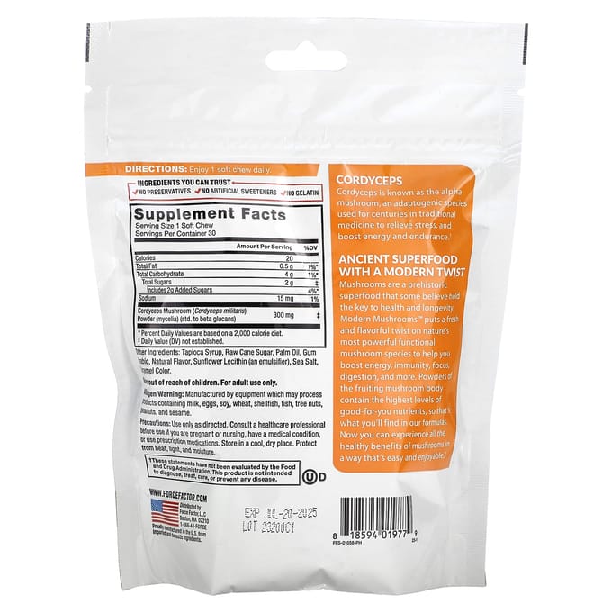 Modern Mushrooms™ Cordyceps Militaris Saveur Caramel 300mg Superaliment Gommes Mâchables 30 Pièces