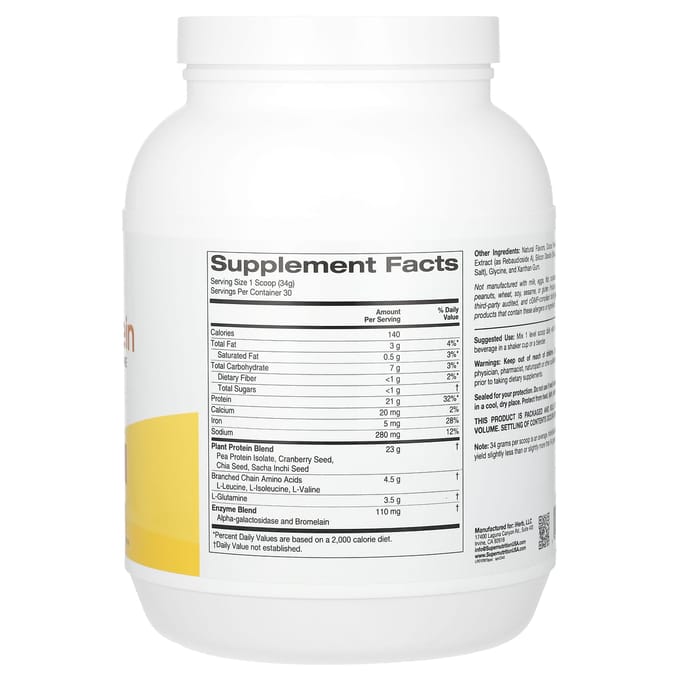 Super Nutrition, Perfect Plant Protein, Saveur Chocolat, 2,2 lb (1 020 g)