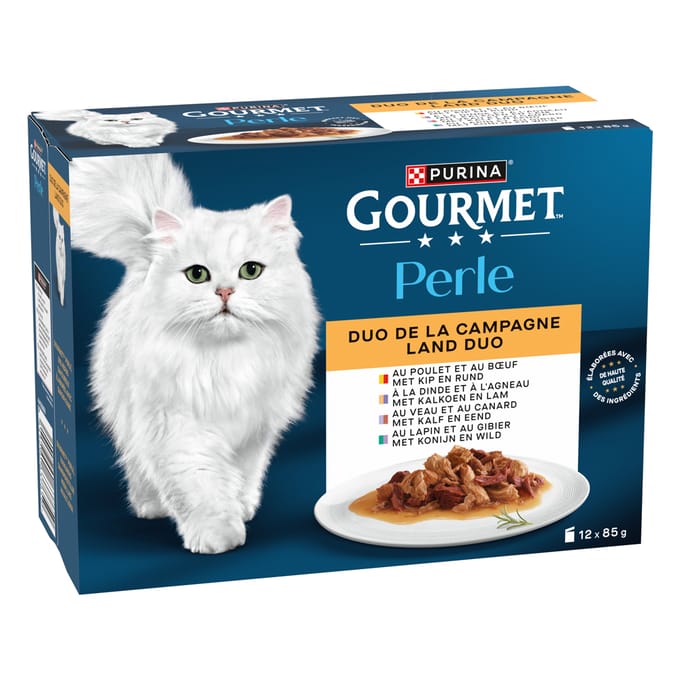 Gourmet Perle Duo Vlees - Mini Filets in Saus - 12x85 Gr Kattenvoer