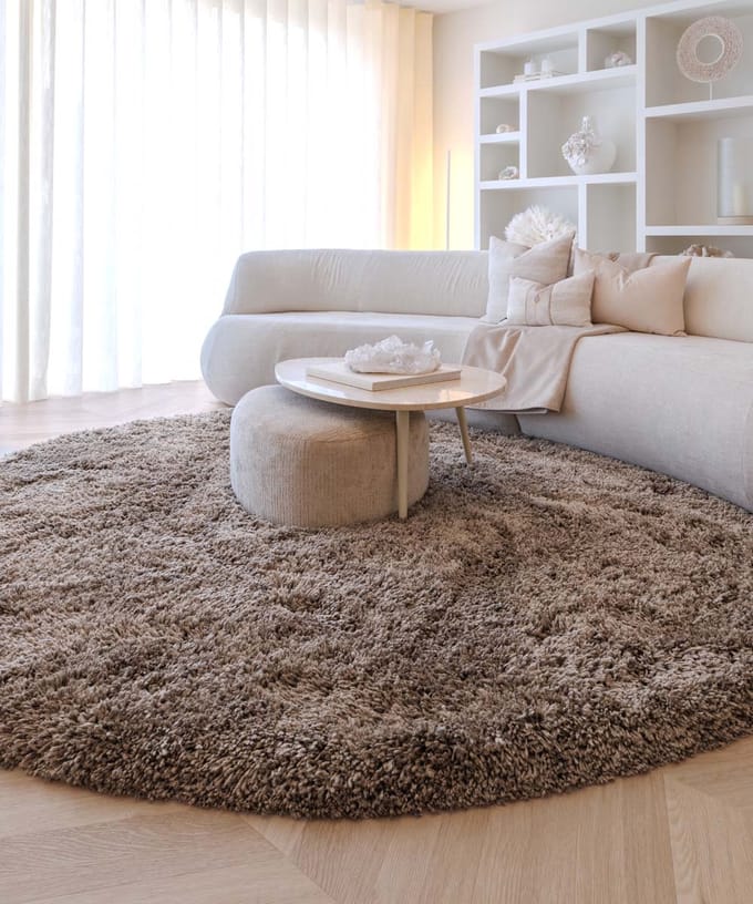 Shaggy vloerkleed rond - Sveve taupe 80