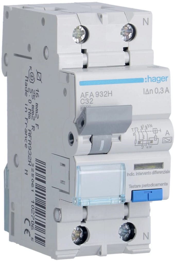 Hager HACO aardlekautomaat 32A 300mA type A 1P+N C-kar 6kA DIN-rail (AFA932H)