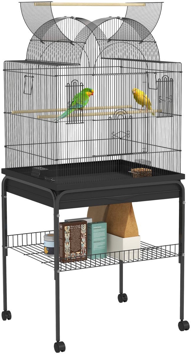 PawHut vogelkooi - met lade - voederbak en plank - zwart