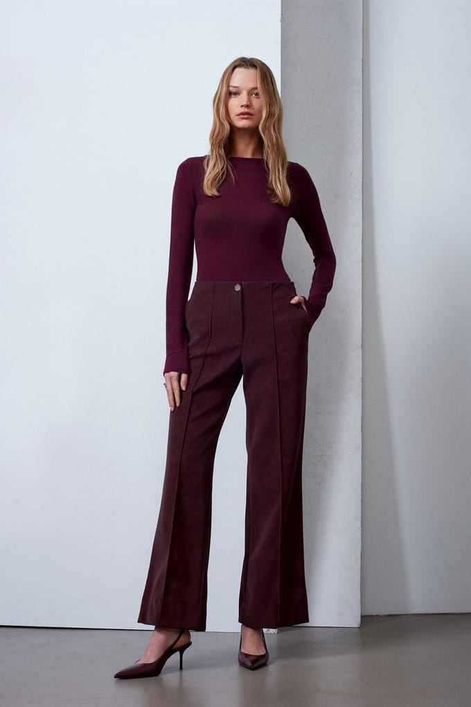 Dames Hoge Taille Wijde Pijpen Neplederen Broek
