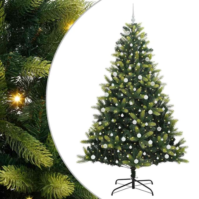 vidaXL - Kunstmatige - Scharnierende - Kerstboom - 300 - LEDs - Groen - 240 - cm