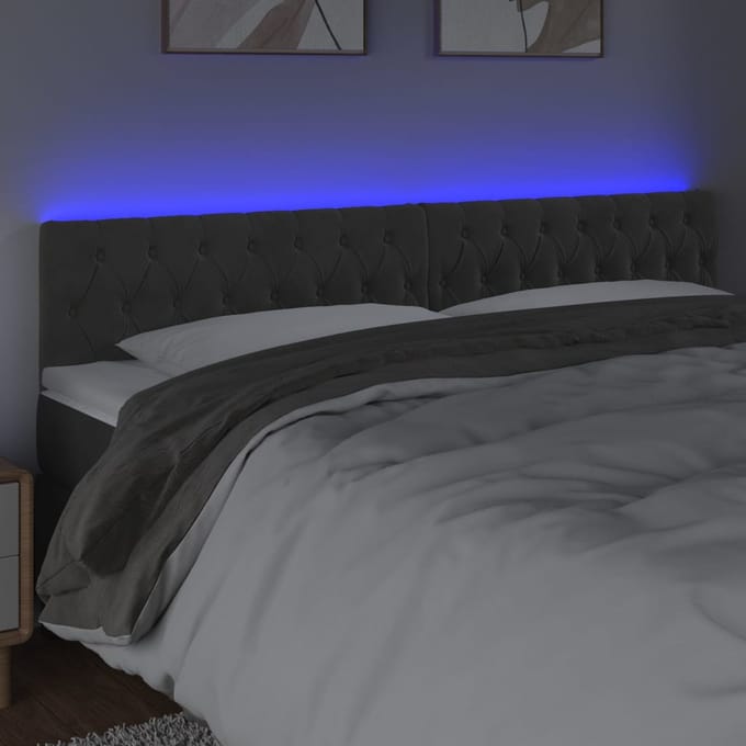 vidaXL - Hoofdbord - LED - 180x7x78/88 - cm - fluweel - donkergrijs