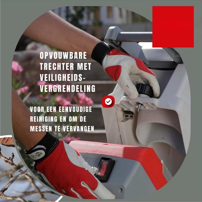 TIM® Hakselaar - Hakselaar Versnipperaar - Hakselaar Electrisch - Grijs/Rood - ‎46cm x 37cm x 91cm