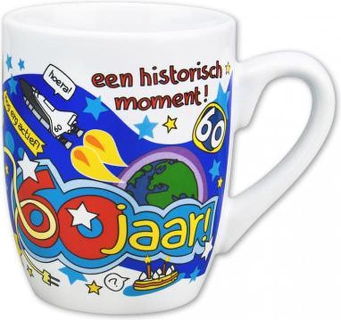 mok cartoon-stijl 60 jaar keramiek 325 ml blauw