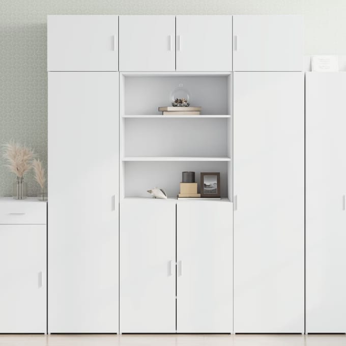 vidaXL - Hoge - kast - 80x42,5x185 - cm - bewerkt - hout - wit
