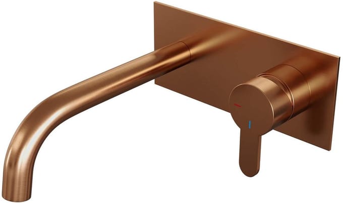 Brauer Copper Edition Inbouw Wastafelmengkraan met Gebogen Uitloop en Afdekplaat Model D1 Koper Geborsteld PVD