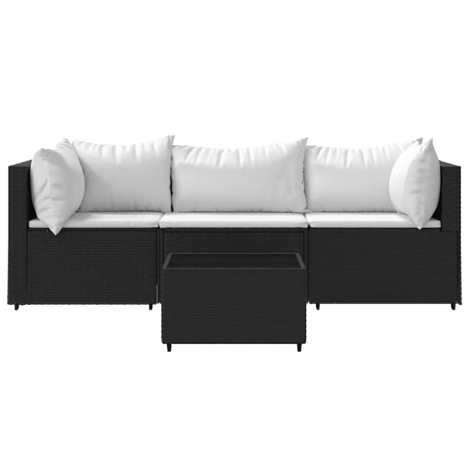 vidaXL - 4-delige - Loungeset - met - kussens - poly - rattan - zwart
