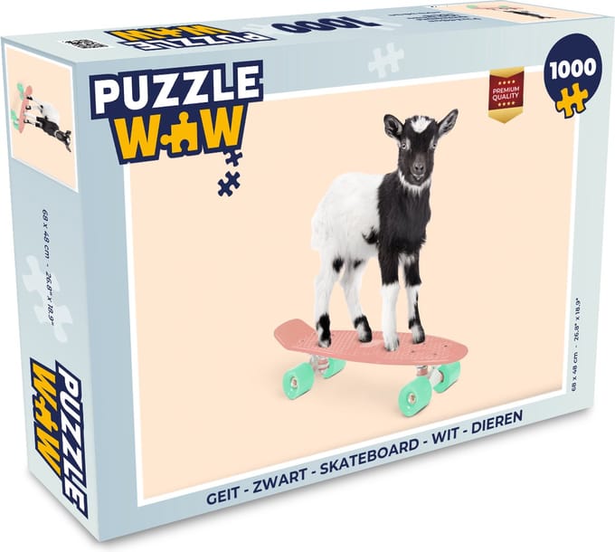 Puzzel Geit - Zwart - Skateboard - Wit - Dieren - Legpuzzel - Puzzel 1000 stukjes volwassenen