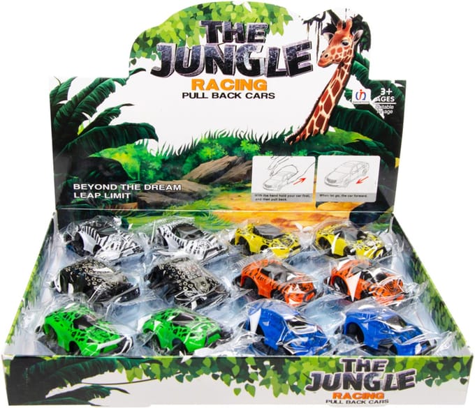 Duckiez Jungle Auto Pull Back - 12 stuks