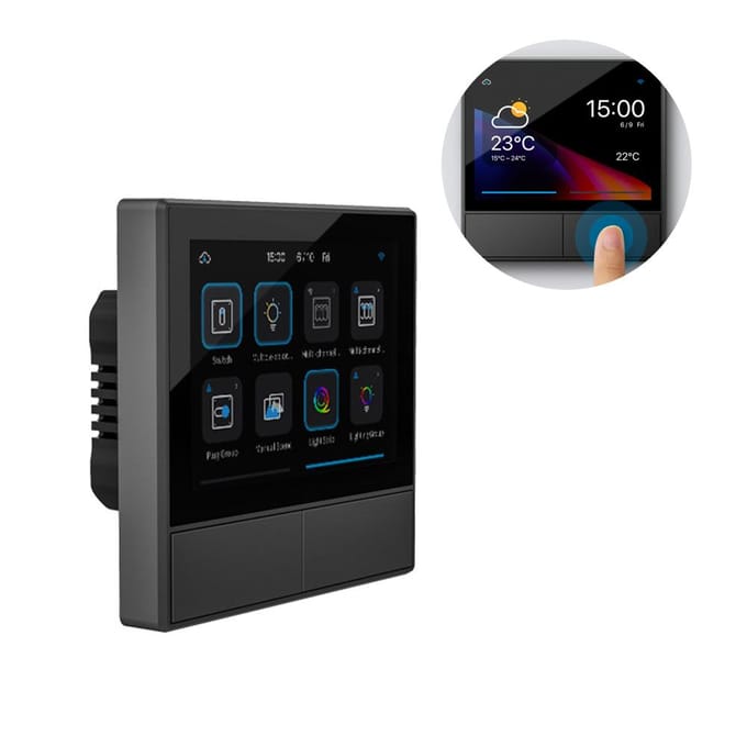 Interrupteur intelligent WiFi avec écran tactile Interrupteurs à deux canaux Thermostat Affichage Interrupteur de scène murale EU